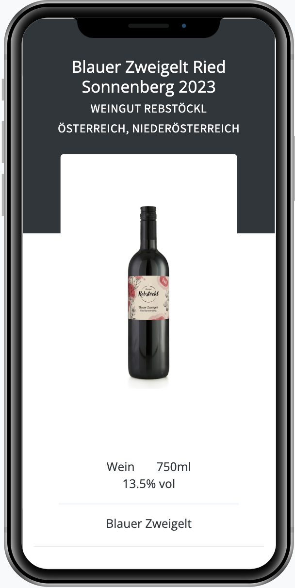 Beispiel für ein Bottlebooks-E-Label mit Zutatenliste und Nährwertangaben